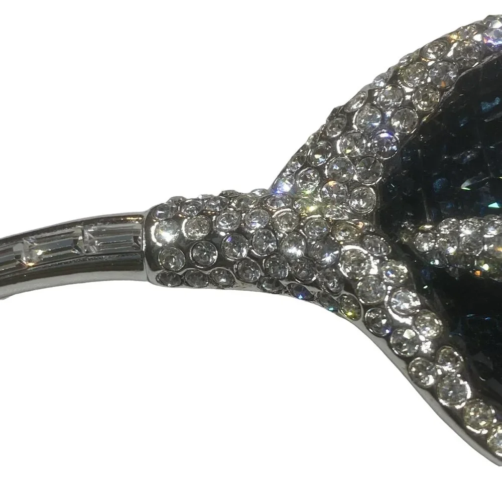 VINTAGE‎ 1950s Silver Blue Crystal Lily Brooch Mid-Century Glam Sparkle